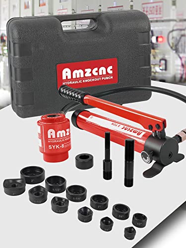 AMZCNC 8 Ton 1/2 to 2 Hydraulic Knockout Punch Driver Tool Kit Electrical  Conduit Hole Cutter Set KO Tool Kit with 6 Dies Hole Complete Tool  (Knockout Punches) (8T1/2~2) 